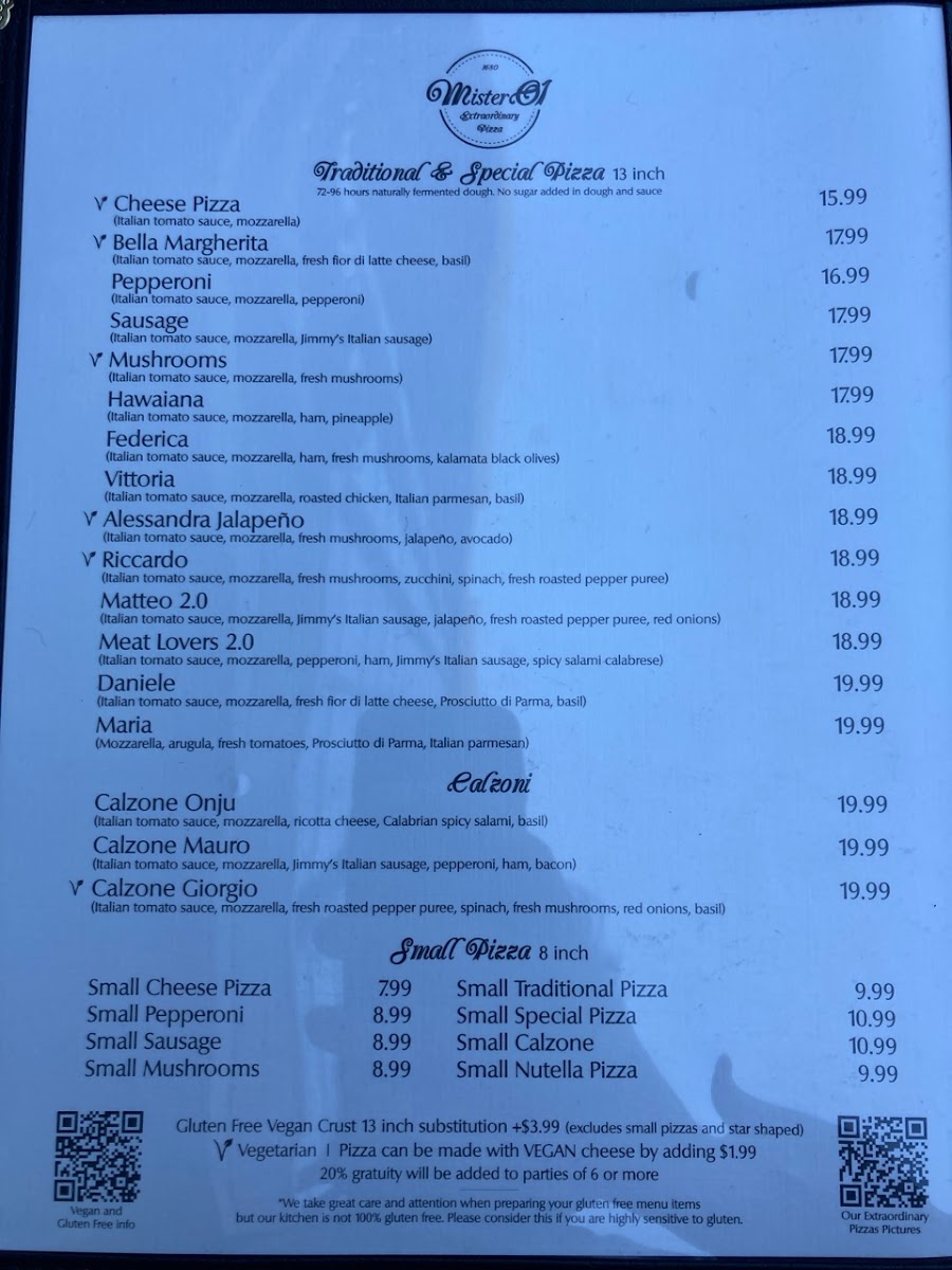 Mister O1 Extraordinary Pizza Turtle Creek Menu - Image 1